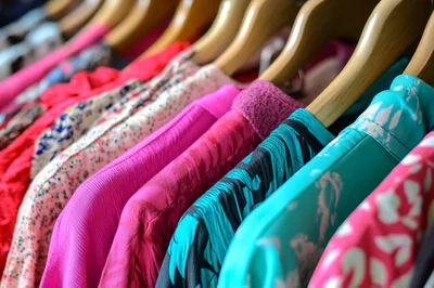 Colorful Women Clothing Hanging On A Rack
