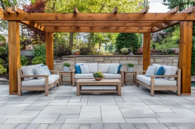 Outdoor Patio Furniture Set Under Wooden Pergola
