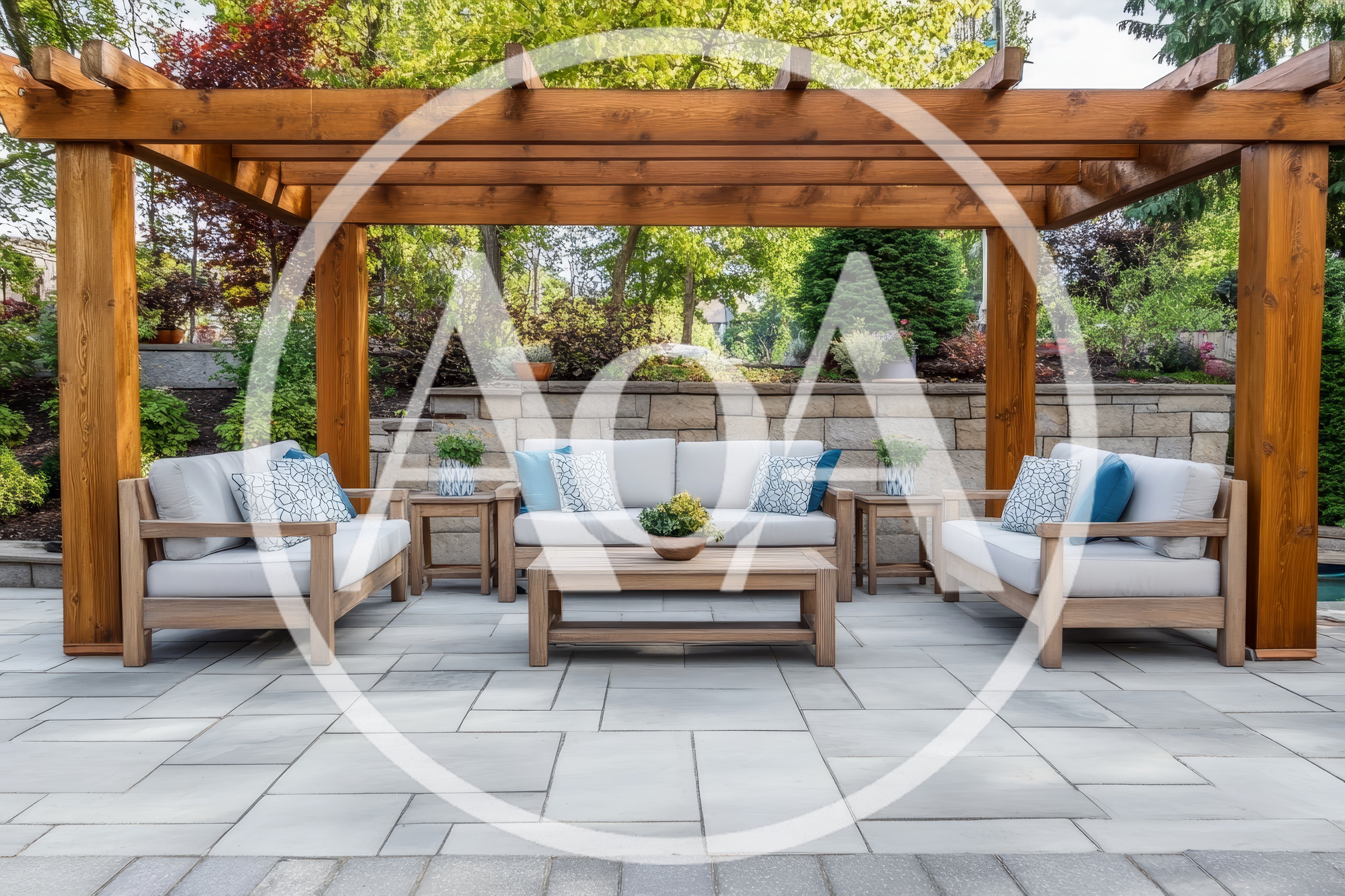 Outdoor Patio Furniture Set Under Wooden Pergola