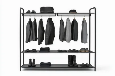 Modern Minimalist Clothing Rack With Organized Apparel