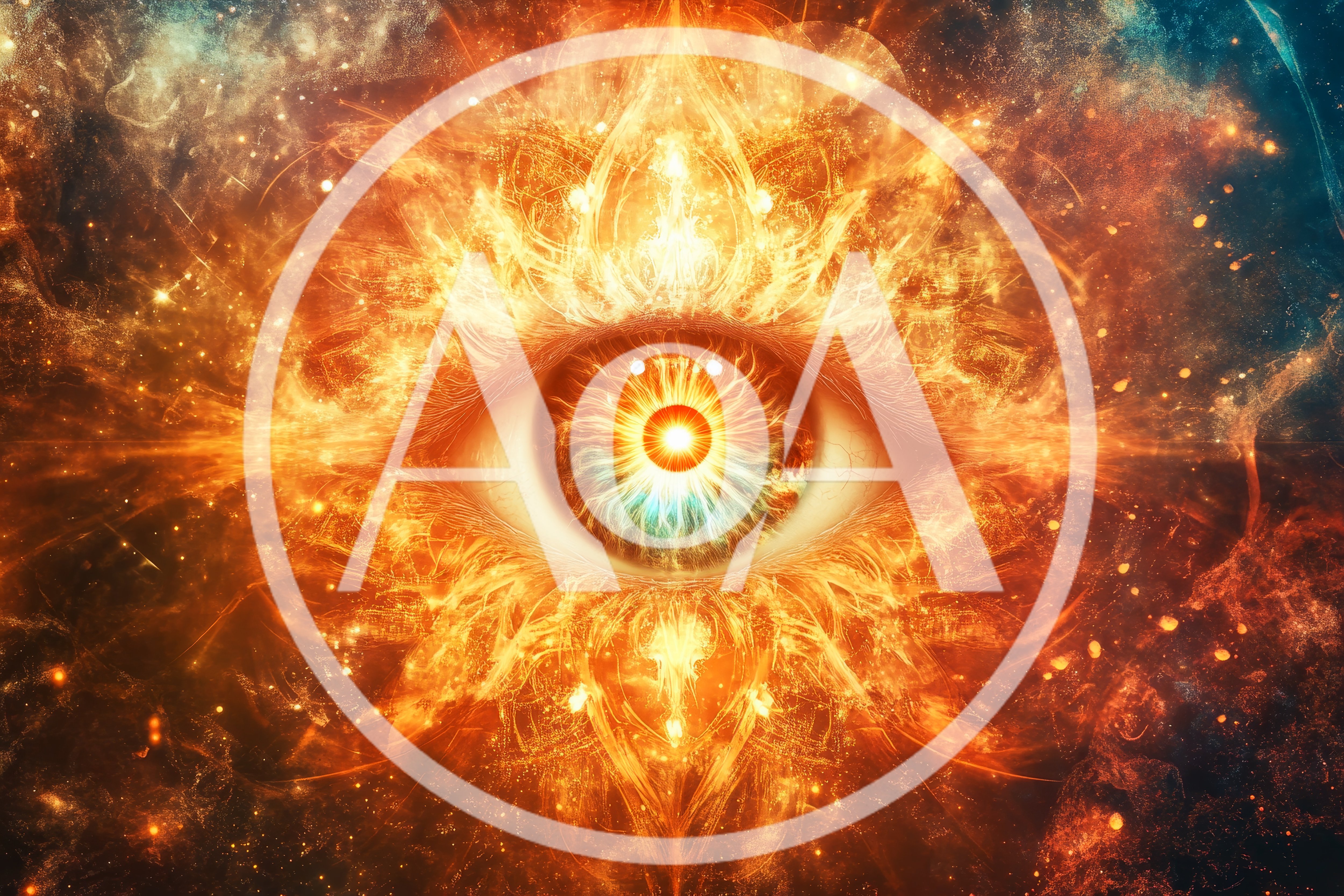 Cosmic Eye Surrounded By Radiant Golden Fire Energy
