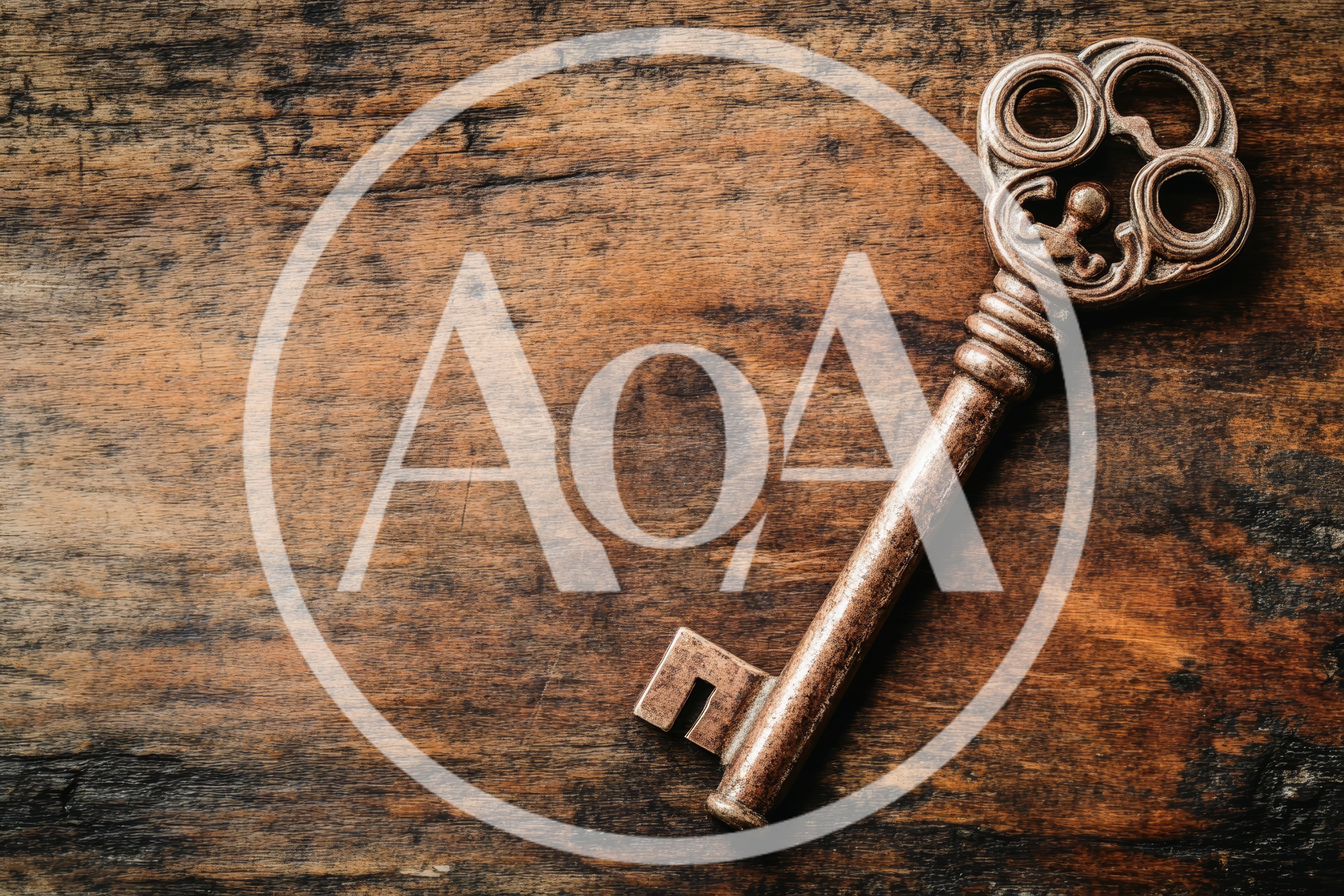 Antique Skeleton Key Resting On Rustic Wooden Surface