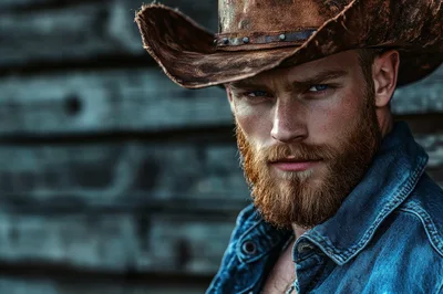 Portrait Of A Rugged Cowboy With A Beard