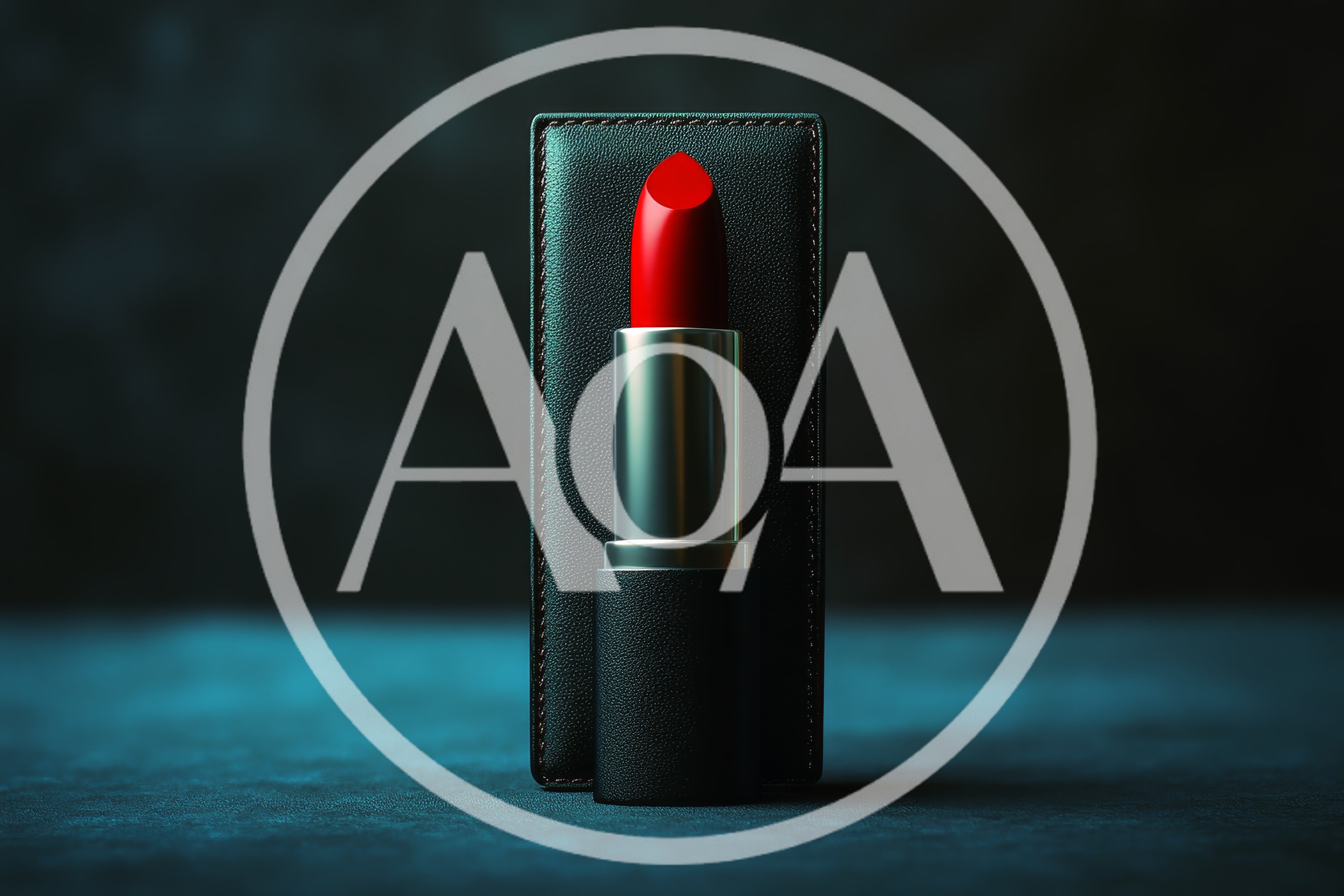 Red Lipstick Standing Against A Leather Case