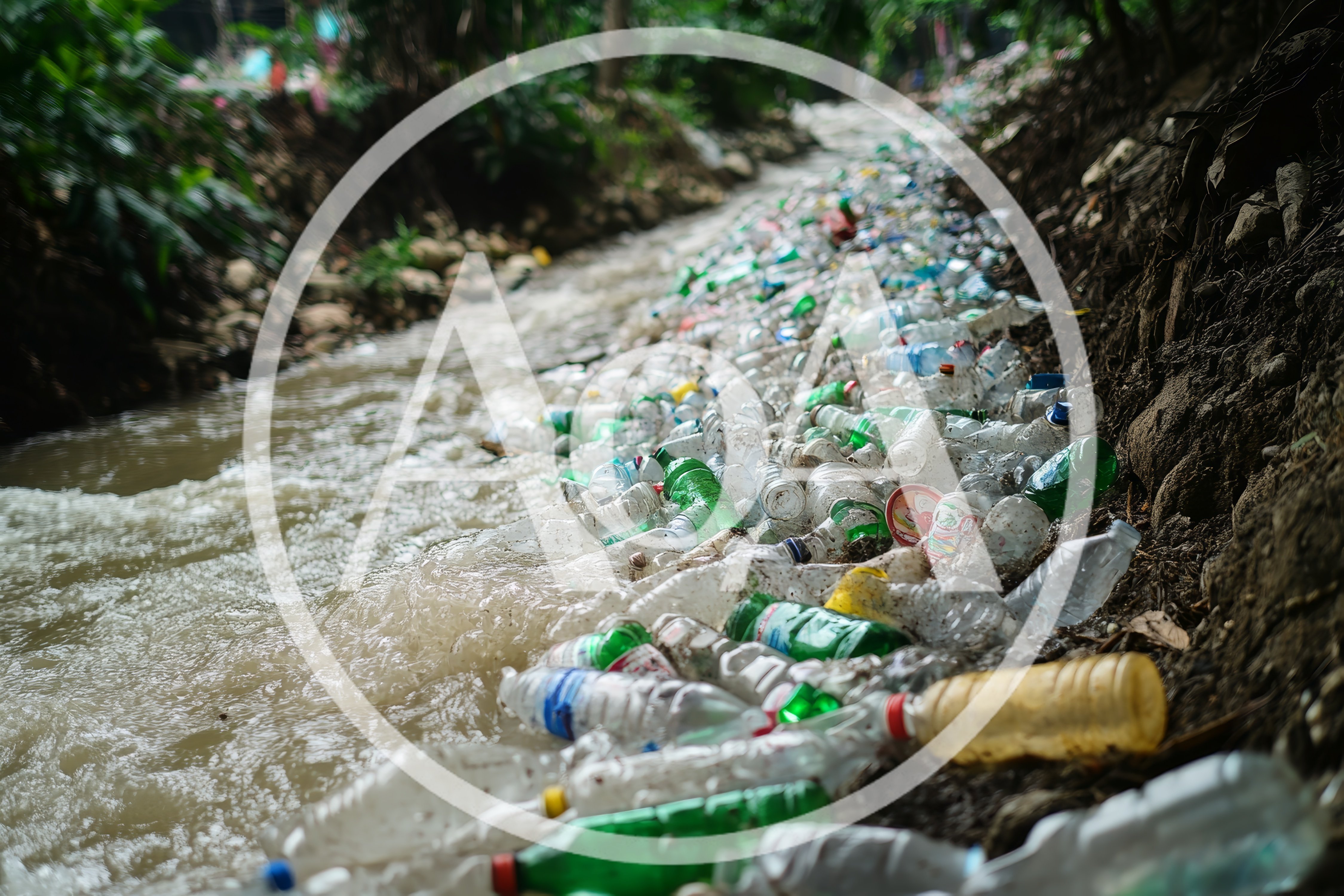 Plastic Bottles Polluting A Flowing Stream