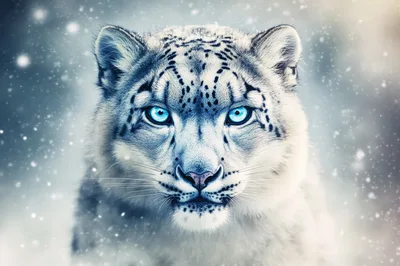 Majestic Snow Leopard Portrait In Falling Snow