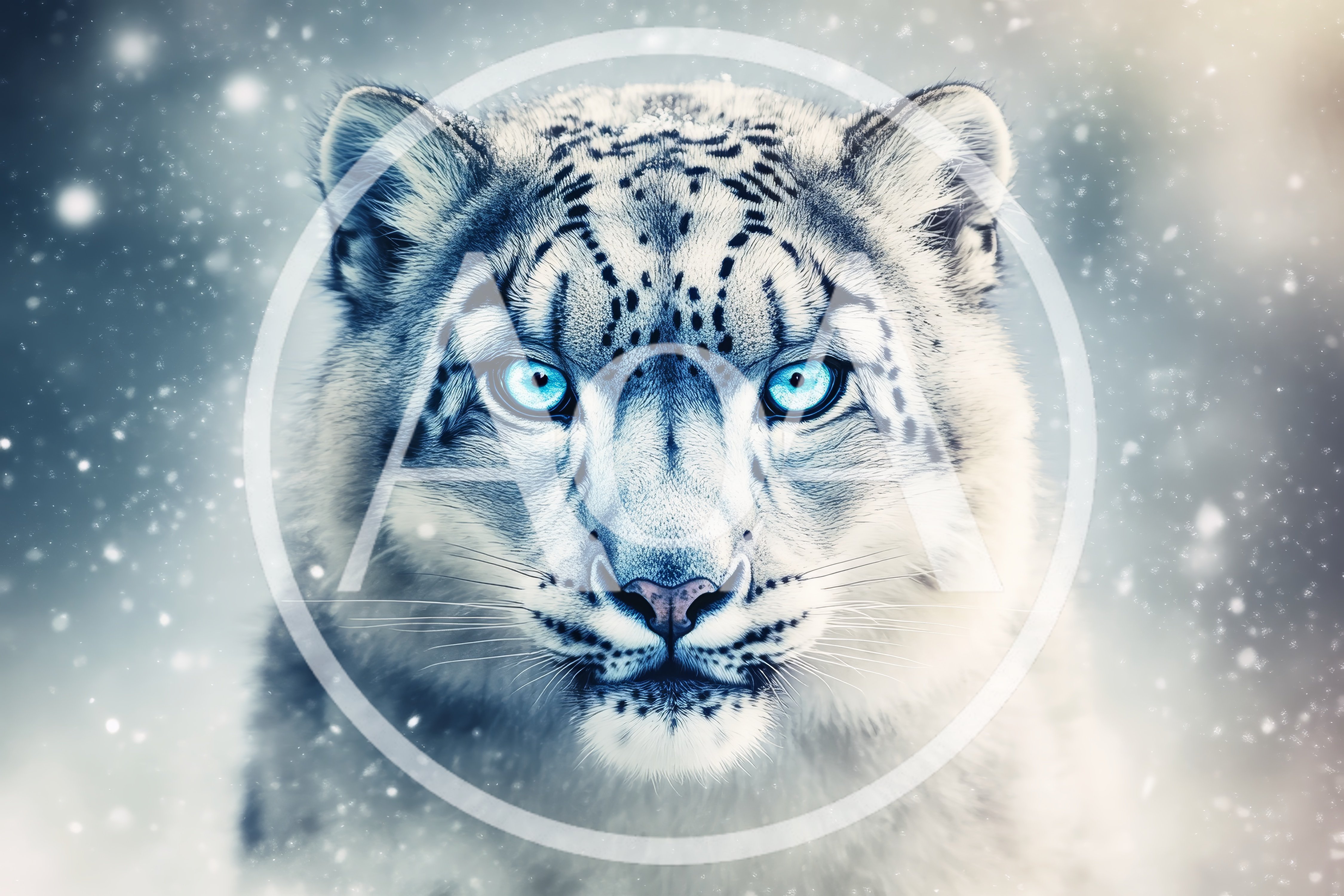 Majestic Snow Leopard Portrait In Falling Snow