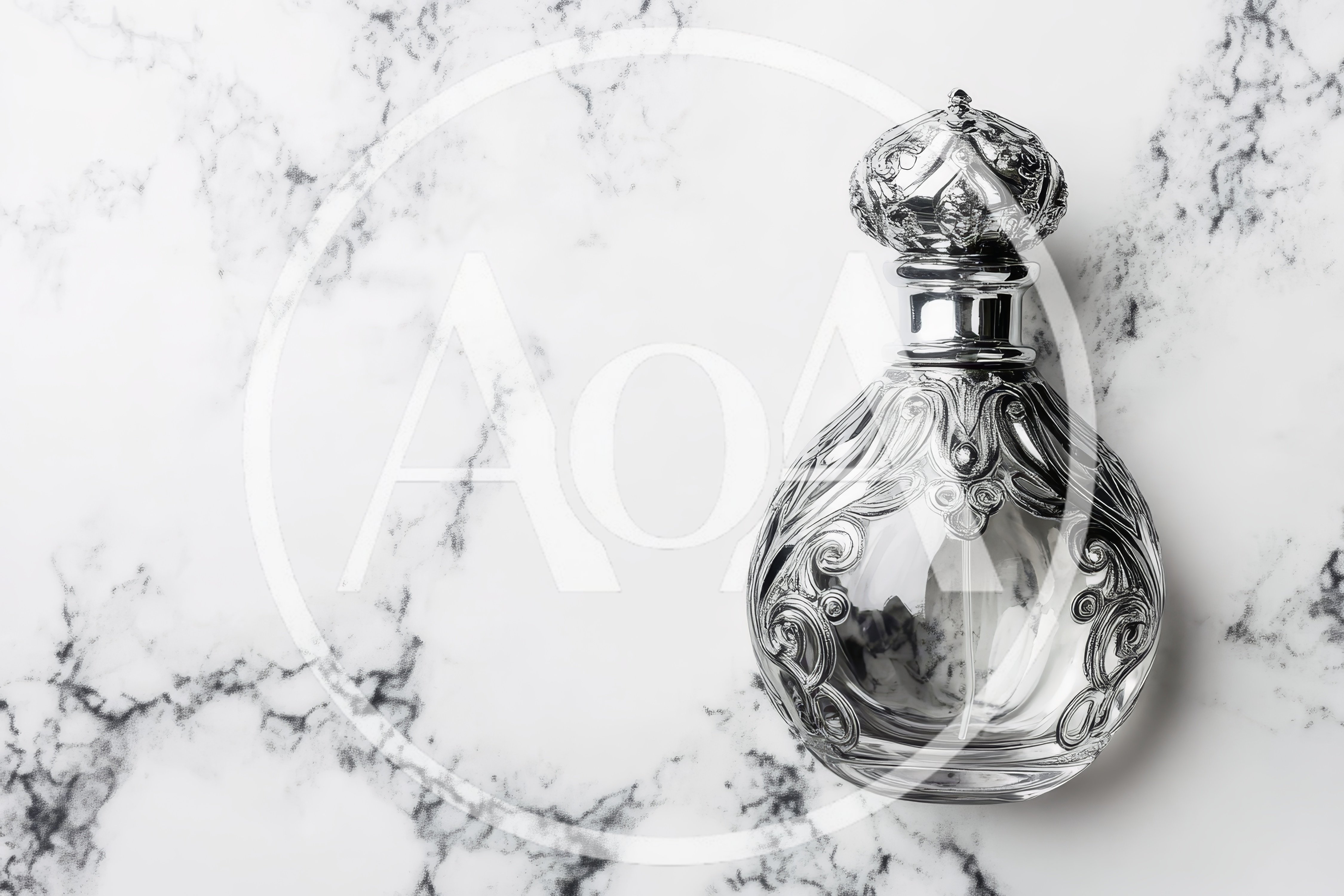 Ornate Silver Perfume Bottle On Marble Surface