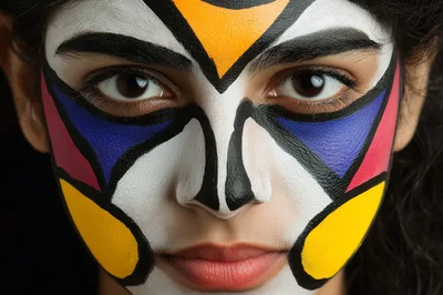 Close Up Portrait Of Woman With Geometric Face Paint