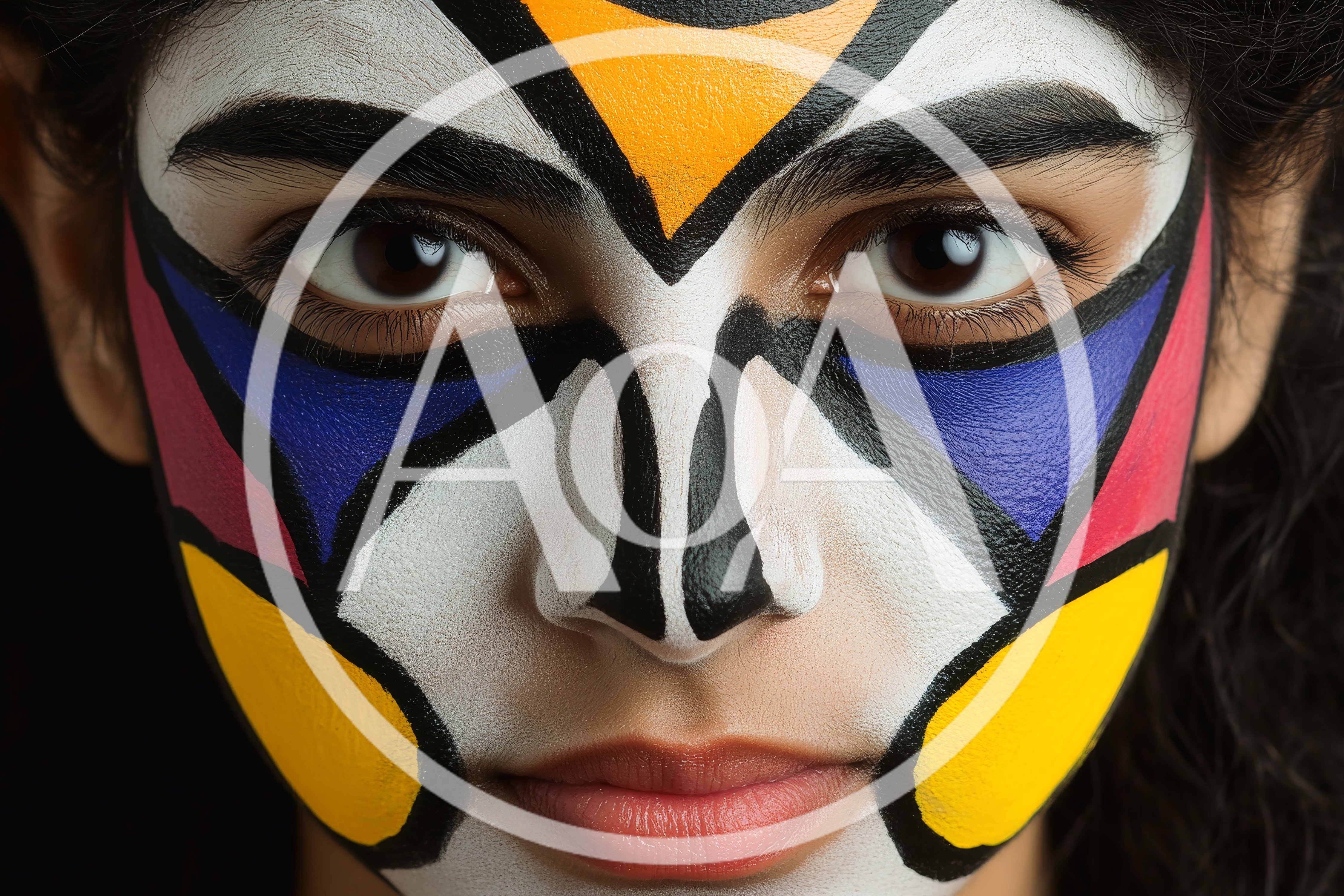 Close Up Portrait Of Woman With Geometric Face Paint