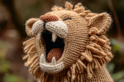 Crocheted Lion Toy With Open Mouth