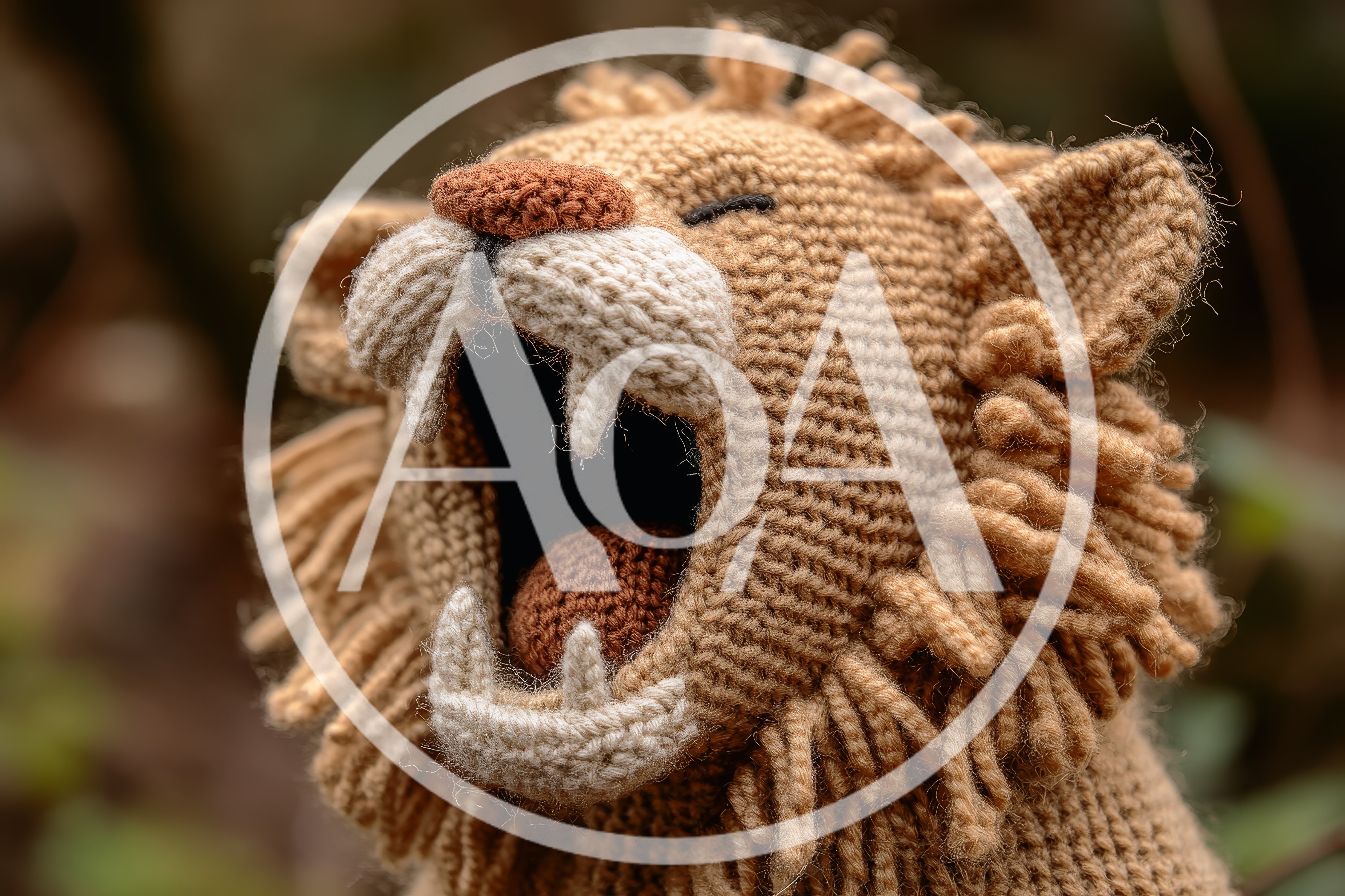 Crocheted Lion Toy With Open Mouth