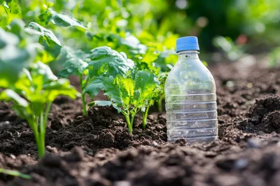 Plastic Bottle Used As A Mini Greenhouse In Garden