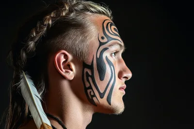 Profile Portrait of Young Man with Tribal Face Paint