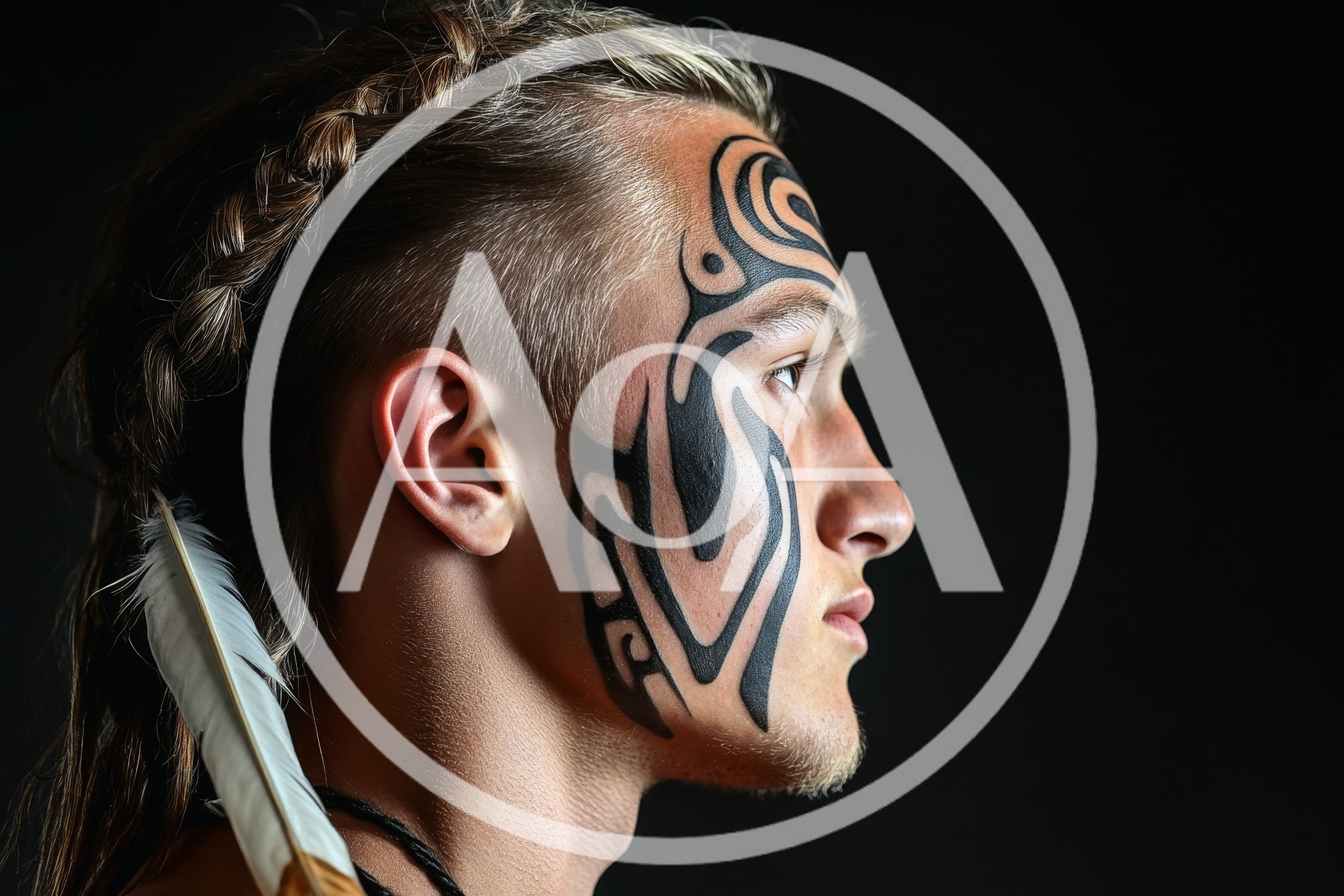Profile Portrait of Young Man with Tribal Face Paint