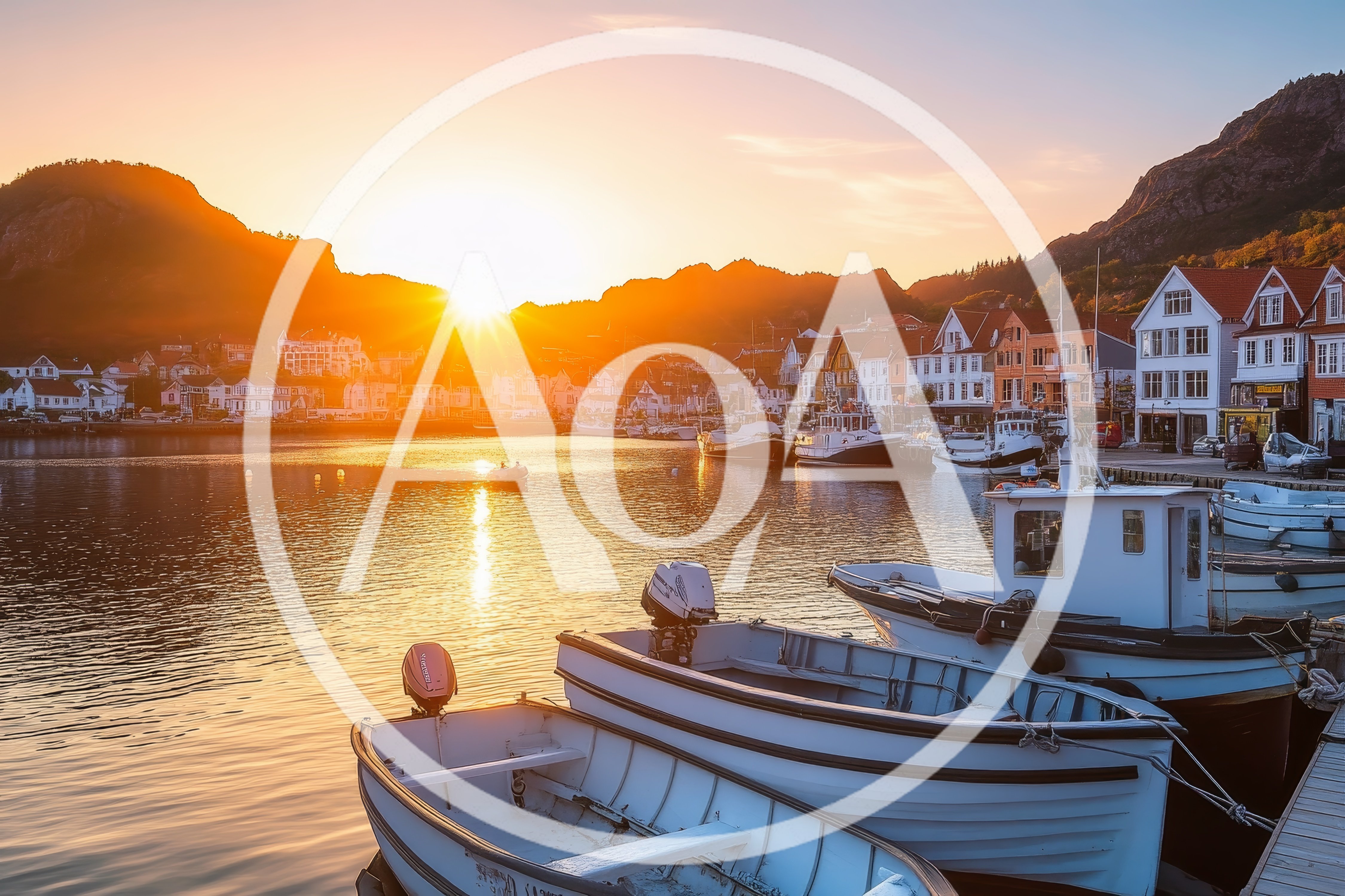 Fishing Boats Docked In A Norwegian Harbor At Sunset