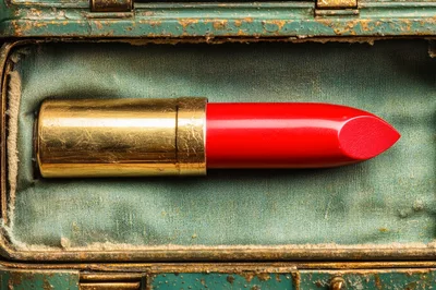 Vintage Red Lipstick In An Antique Green Case