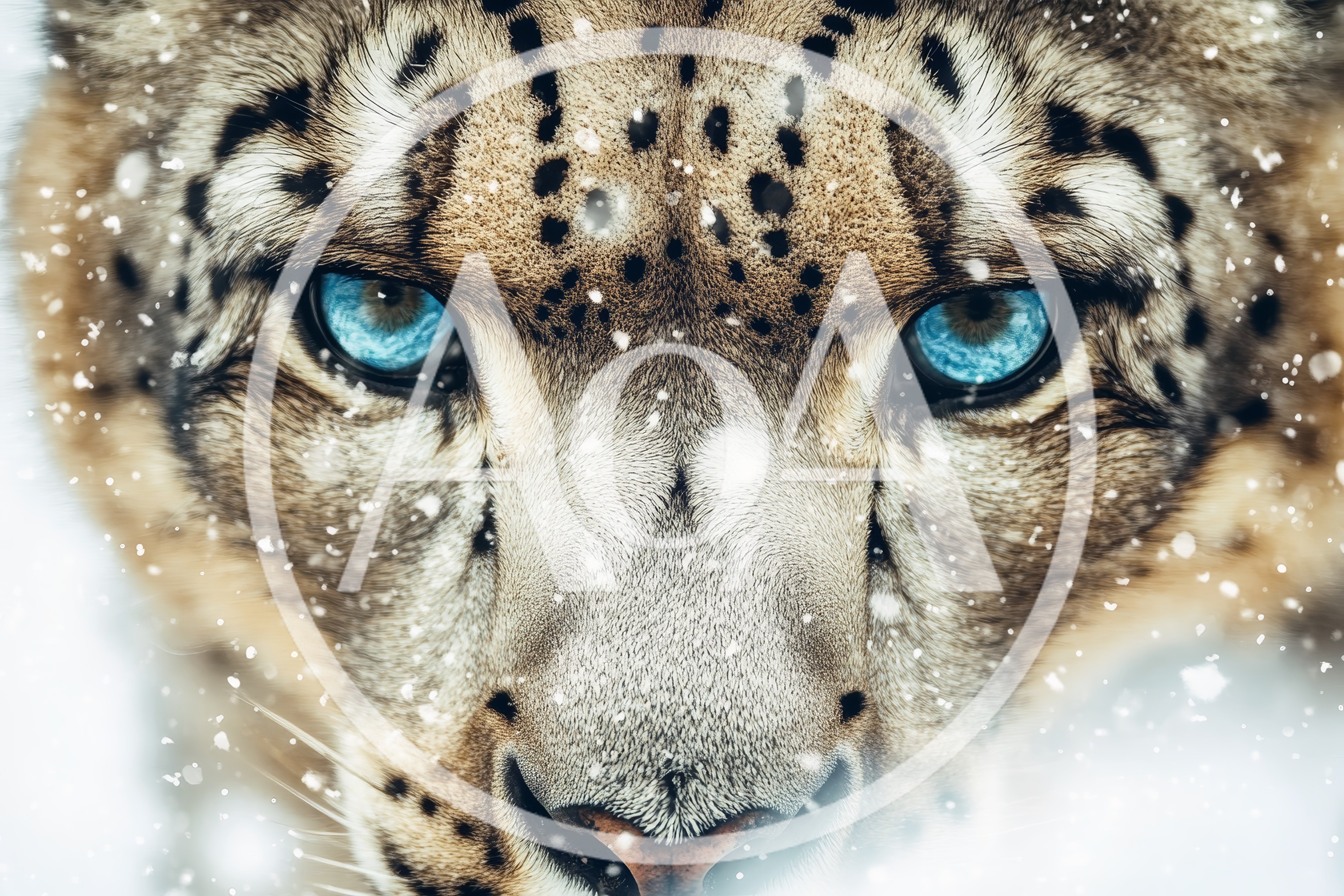 Close Up Portrait Of A Snow Leopard In Snow