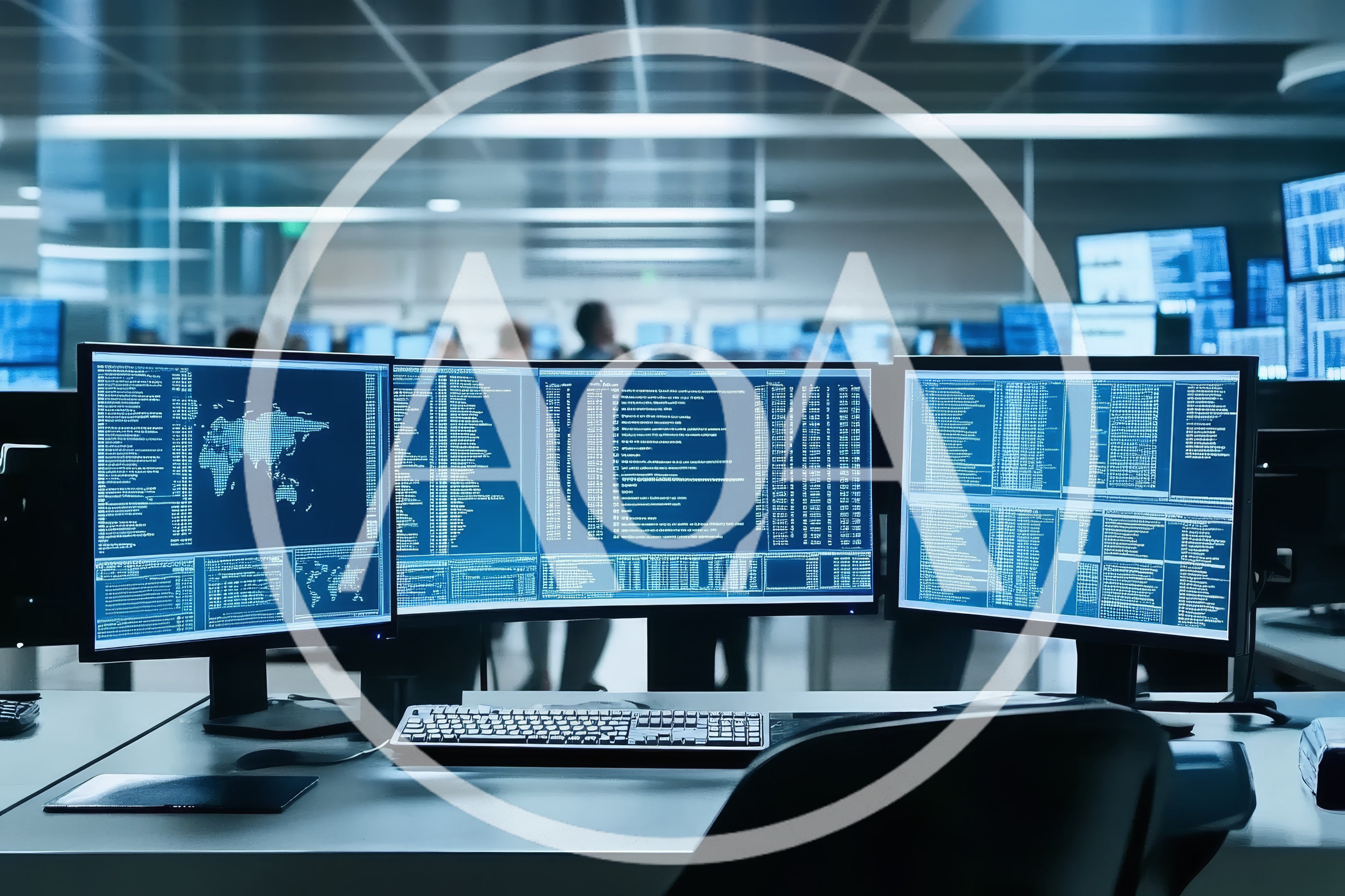 Cybersecurity Operations Center With Multiple Computer Monitors