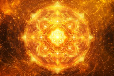 Golden Sacred Geometry Mandala With Radiant Light