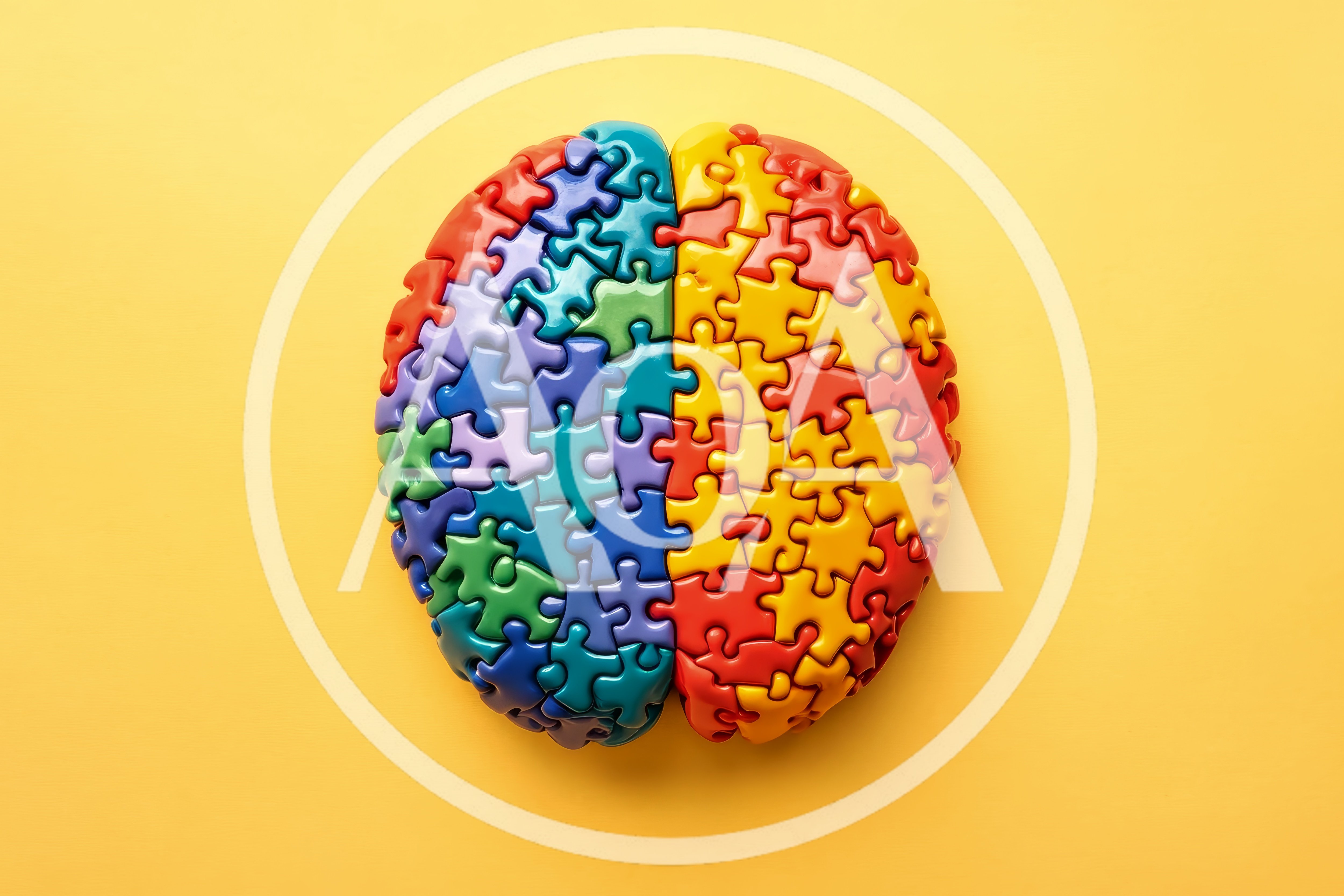 Brain Shaped Puzzle On Yellow Background