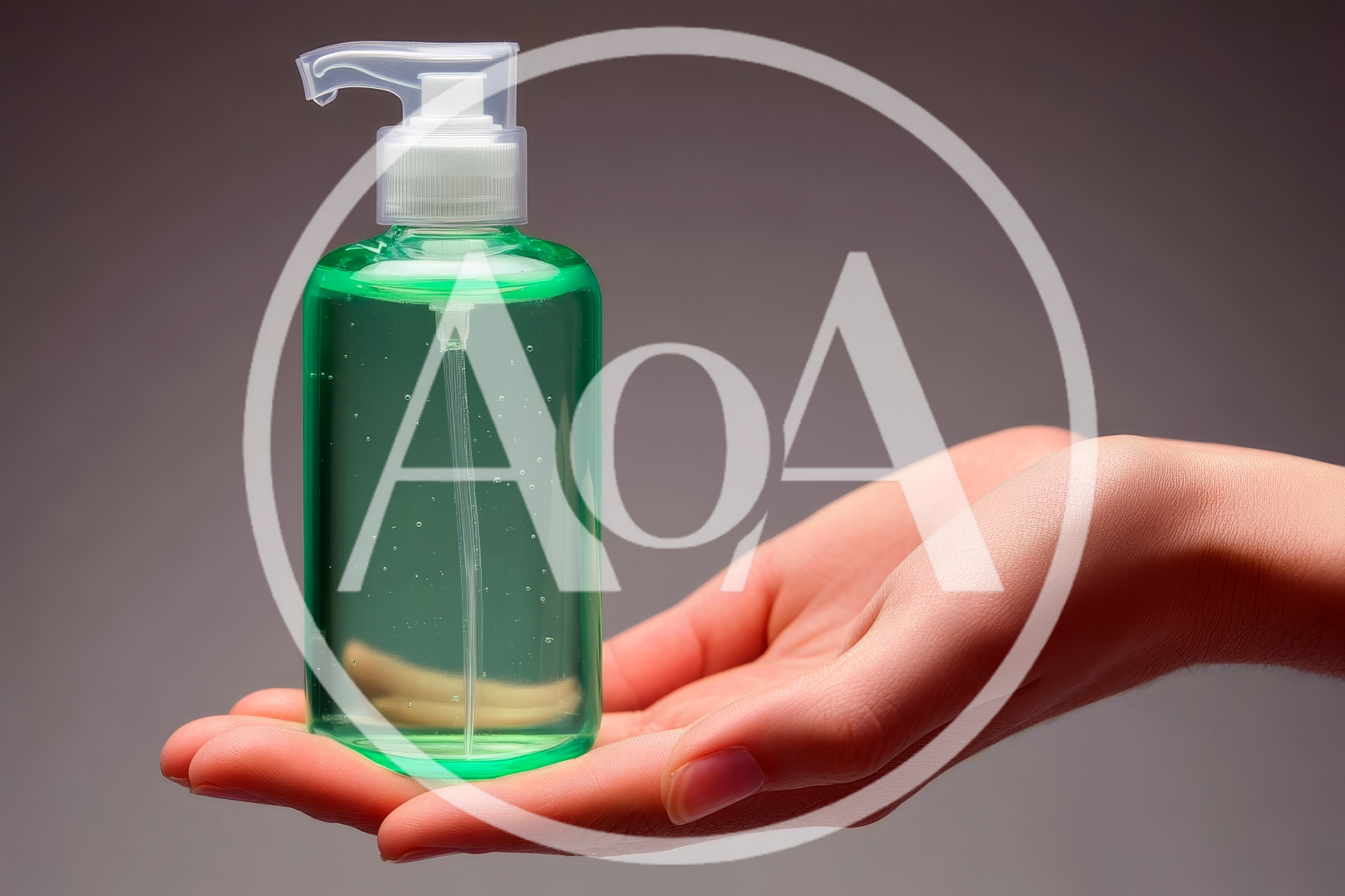 Hand Holding A Bottle Of Green Hand Sanitizer