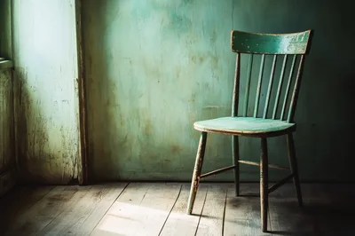 Distressed Green Wooden Chair In A Rustic Room
