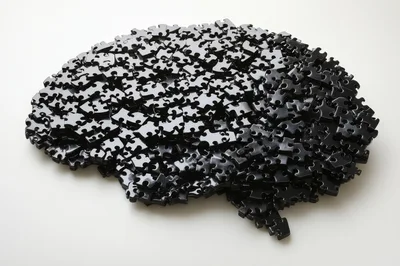 Black Jigsaw Puzzle Pieces Arranged In Brain Shape