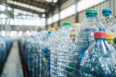 Rows Of Recycled Plastic Bottles In A Warehouse