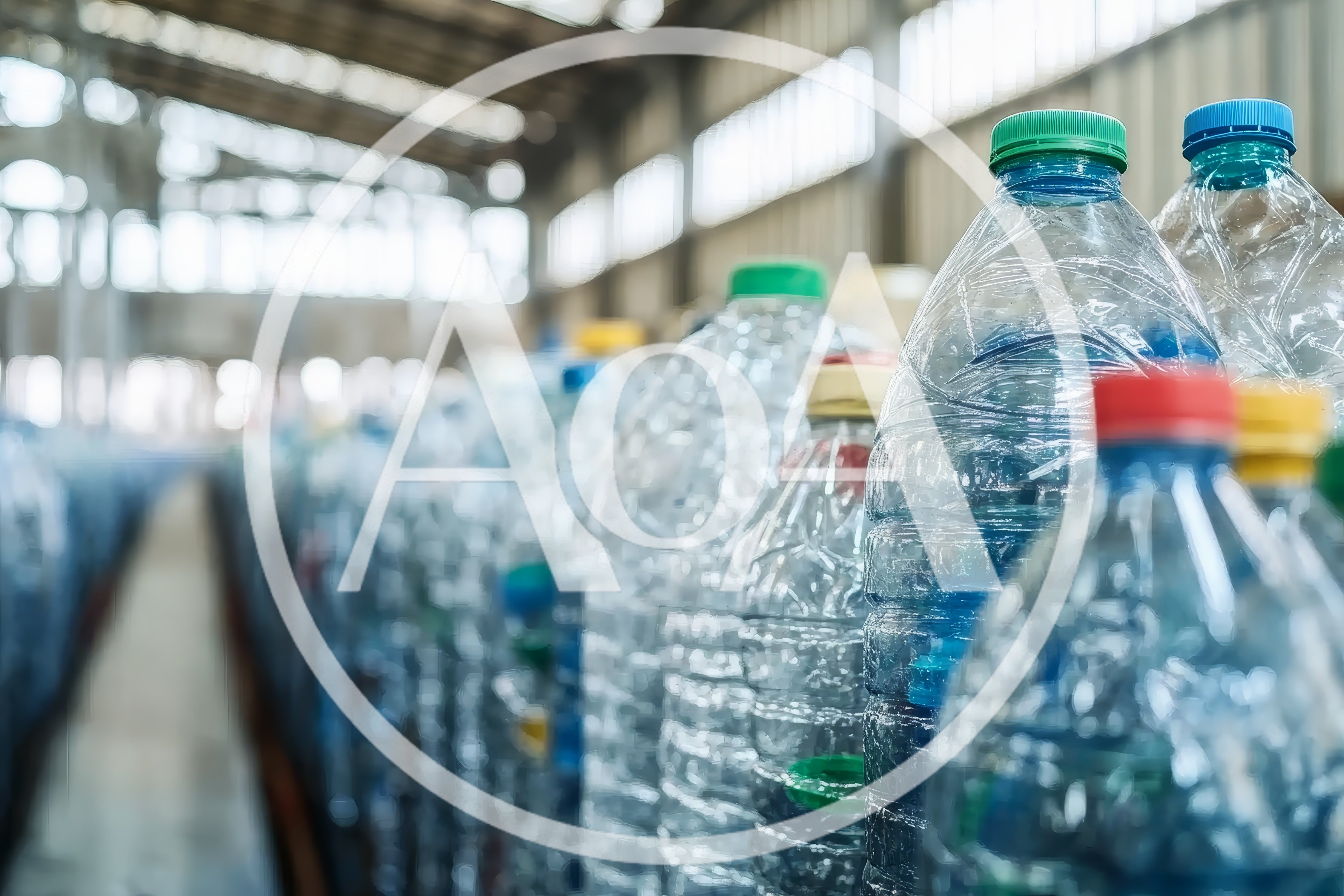 Rows Of Recycled Plastic Bottles In A Warehouse