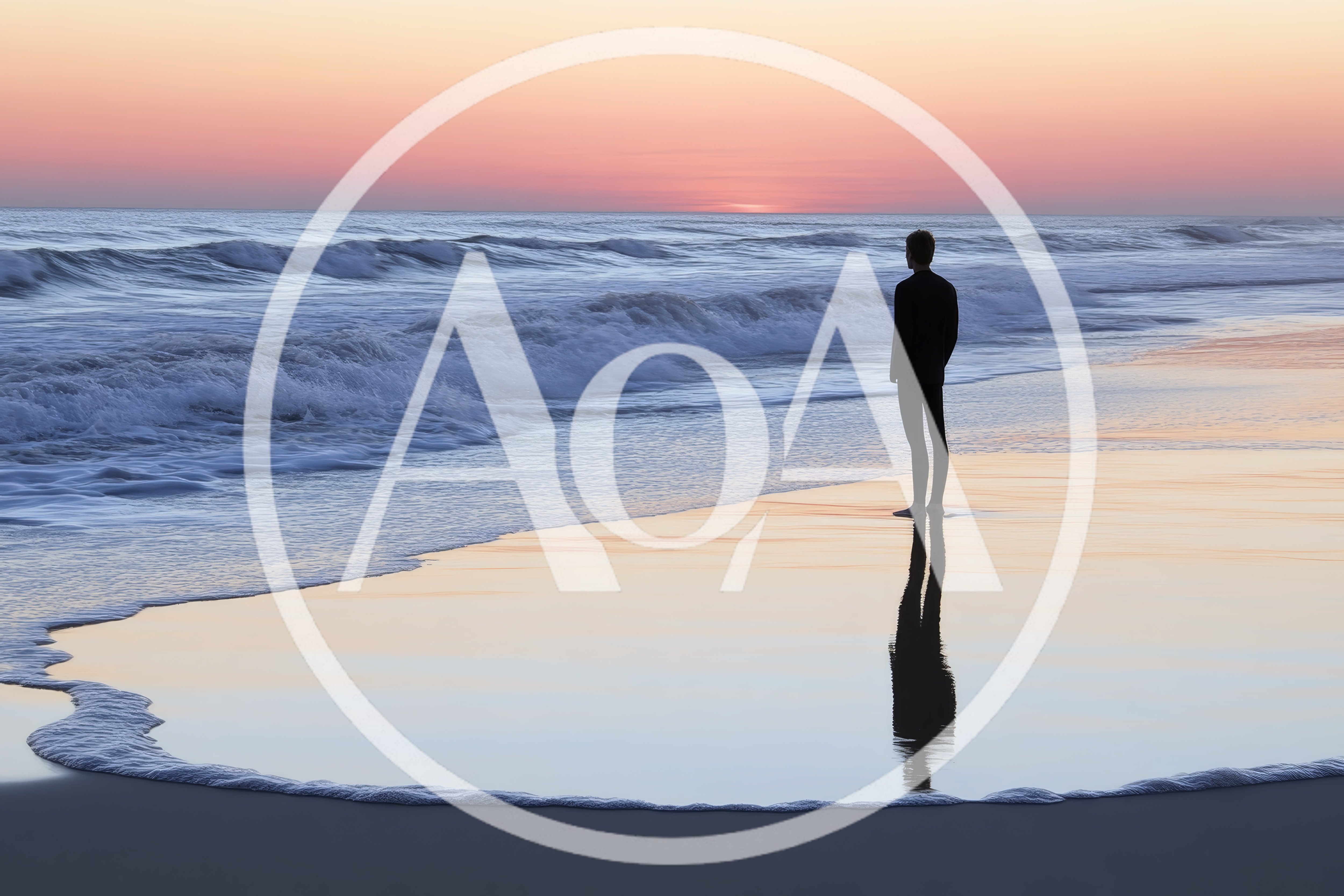 Surfer Standing Alone On Beach At Sunset