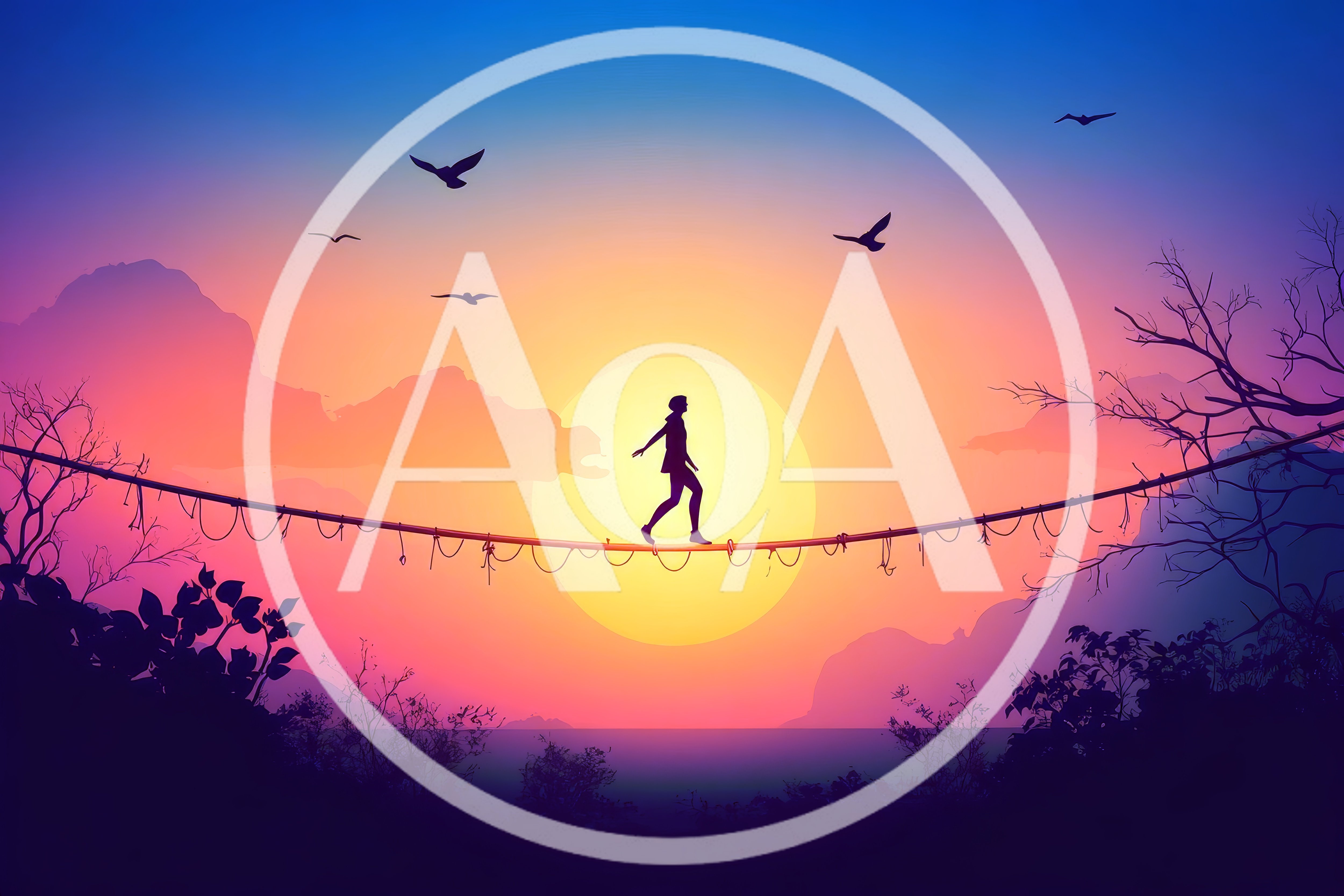 Silhouette Of A Person Walking On A Tightrope