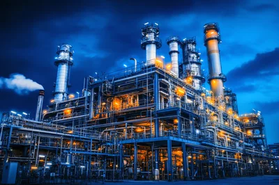 Industrial Oil Refinery Plant At Night
