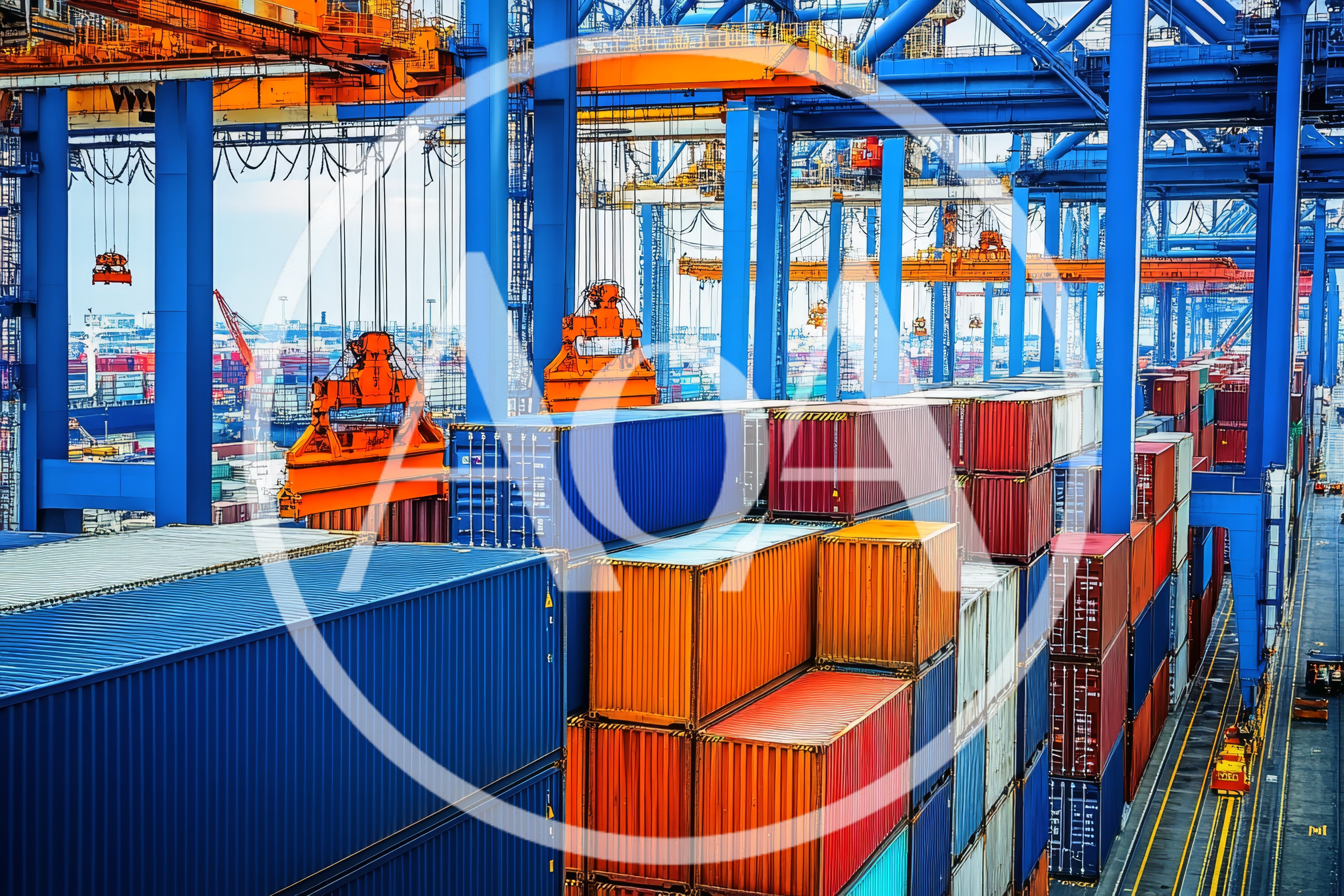 Industrial Shipping Port With Container Cranes And Cargo