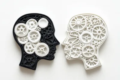 Two Human Head Silhouettes With Internal Mechanical Gears