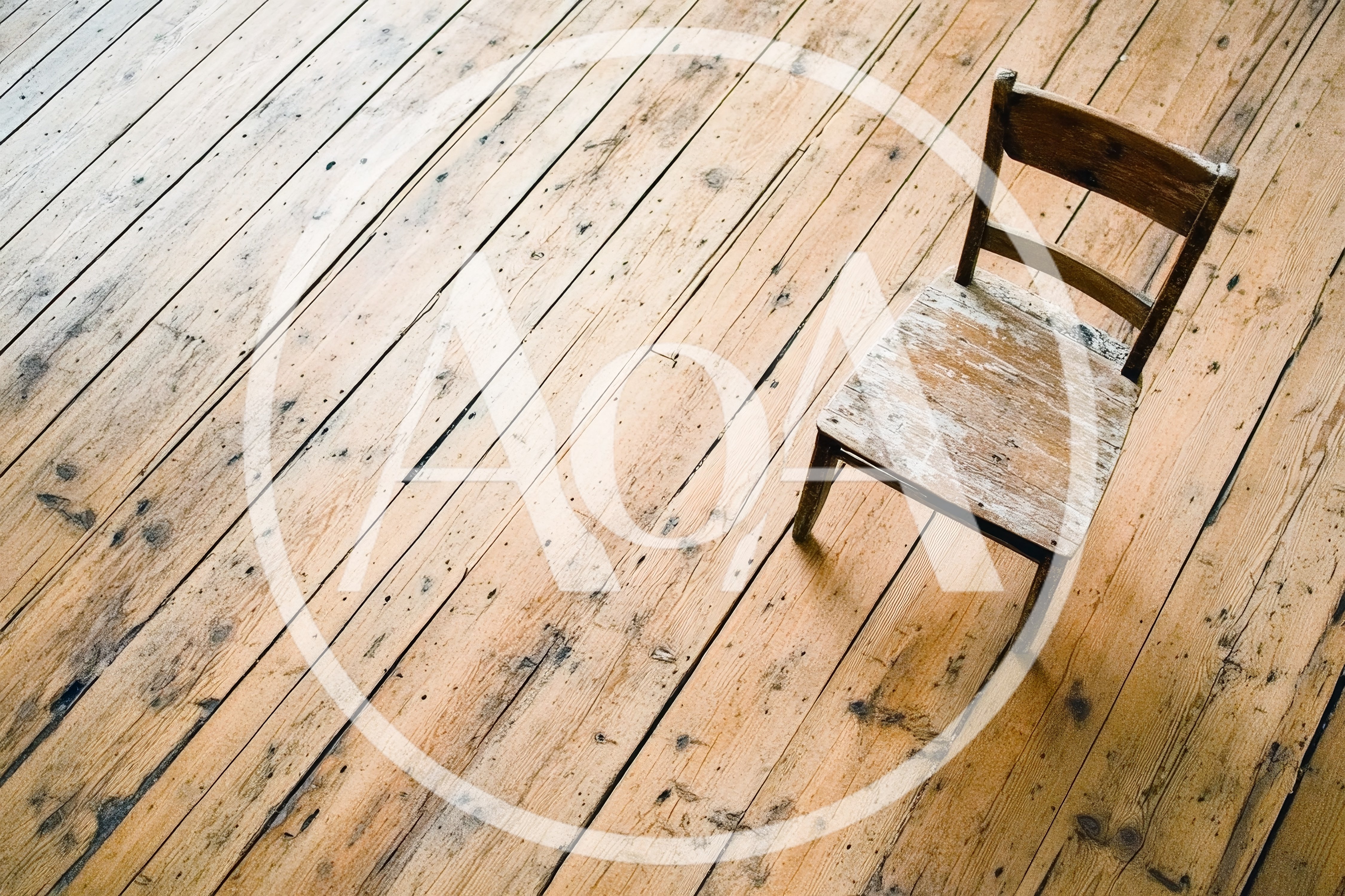 Single Weathered Wooden Chair On Rustic Floorboards
