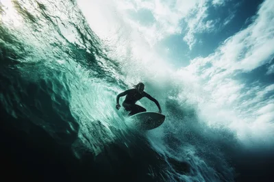 Surfer Riding Inside A Powerful Ocean Wave