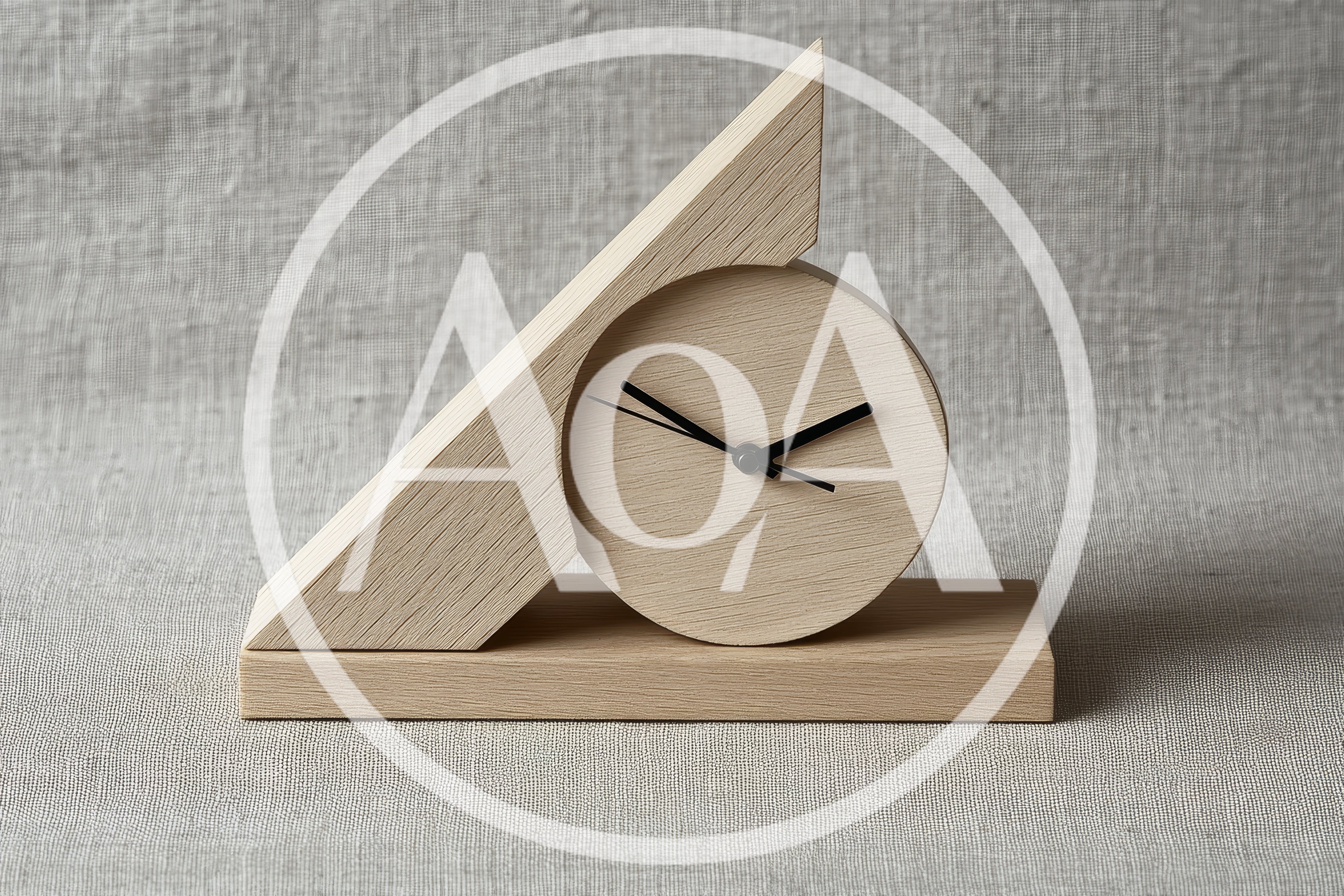 Minimalist Wooden Desk Clock On Textured Fabric Background