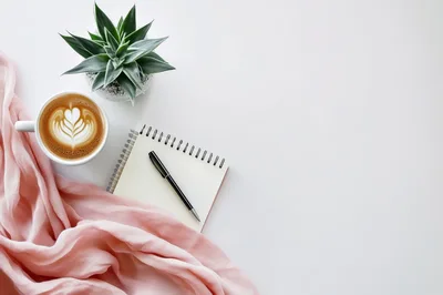 Flat Lay Of Coffee Notebook And Succulent