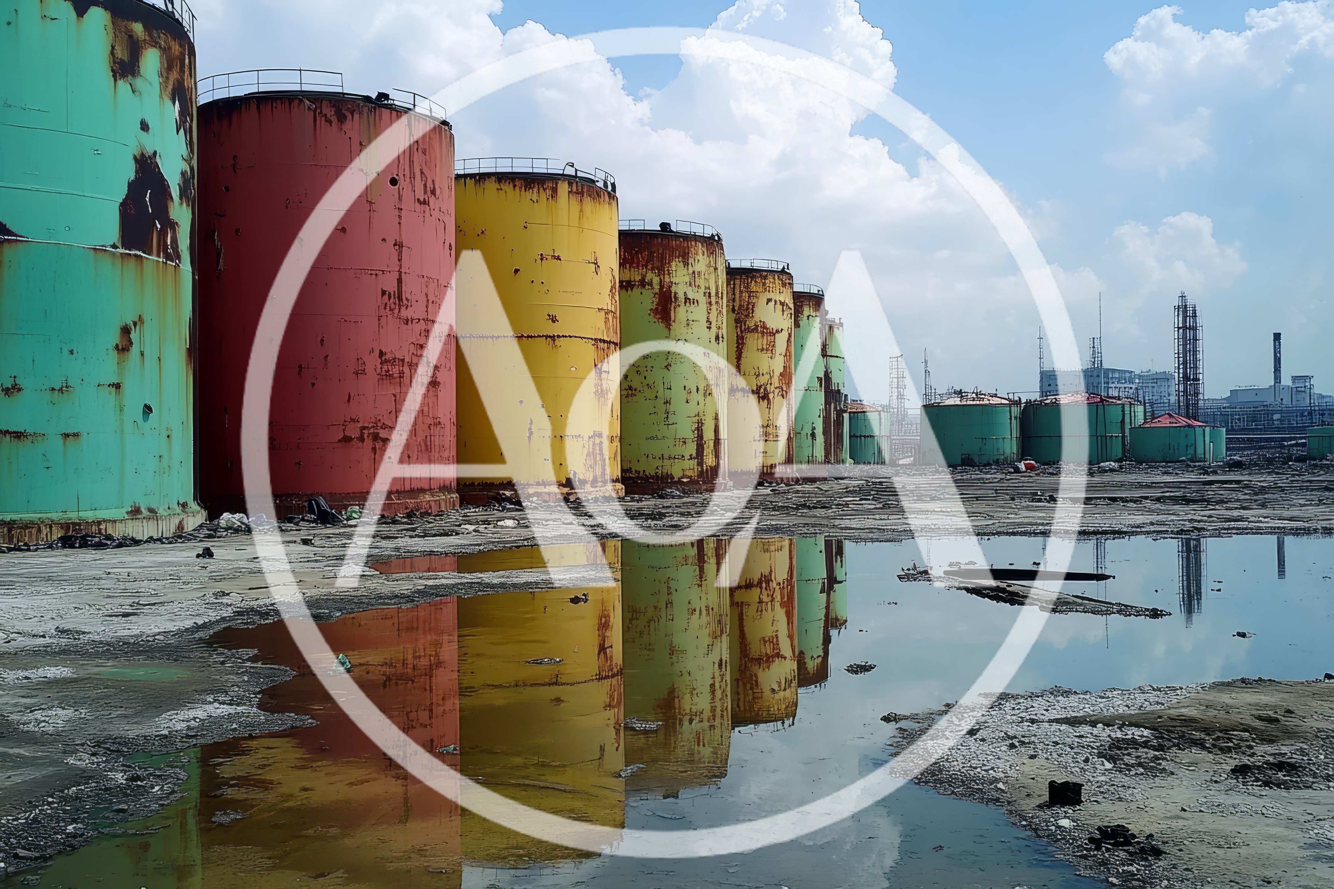 Industrial Storage Tanks In A Dilapidated Refinery Complex