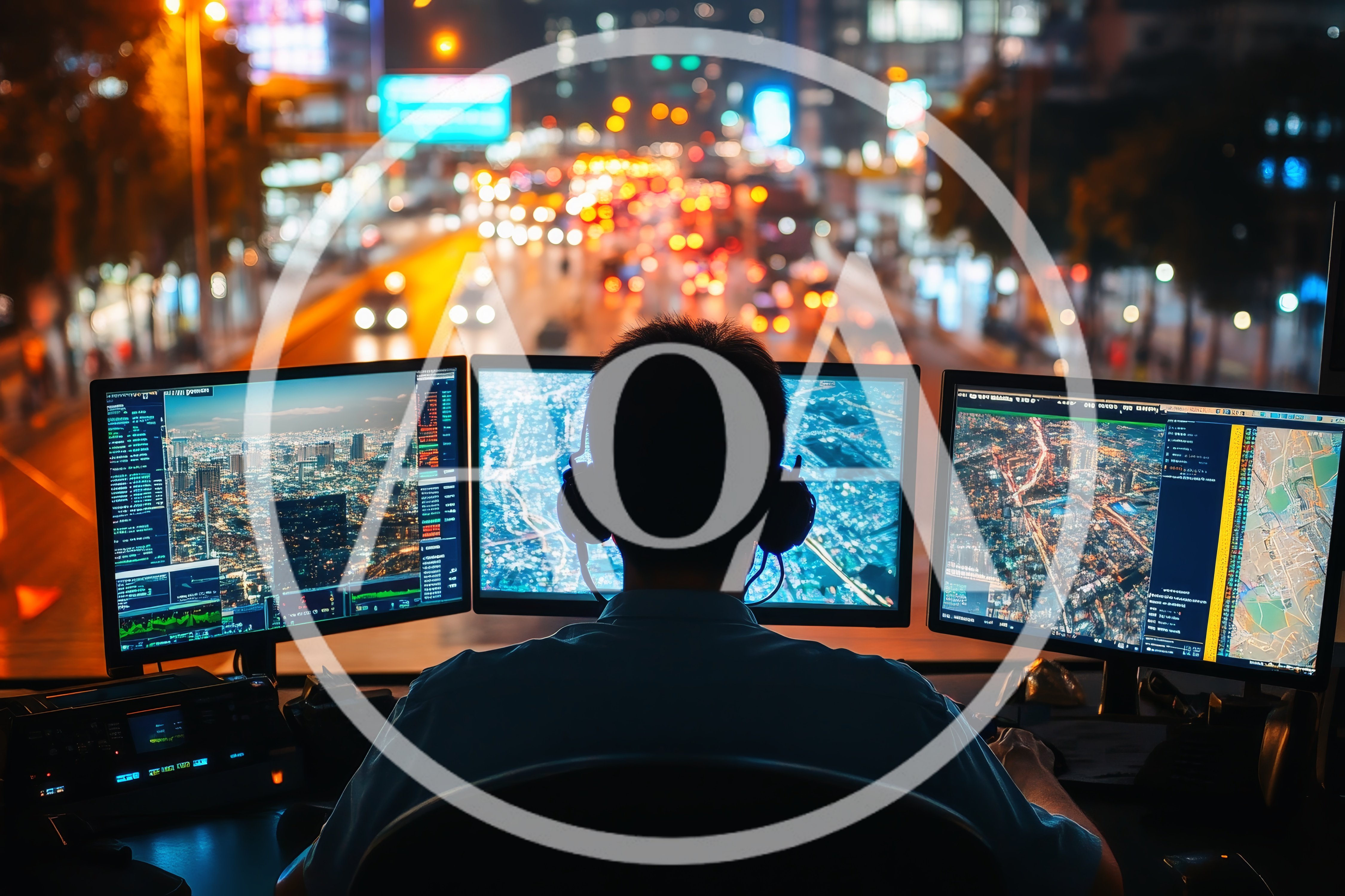 Operator Monitoring Urban Traffic Flow On Multiple Screens
