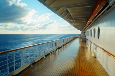 Empty Cruise Ship Deck Overlooking The Ocean