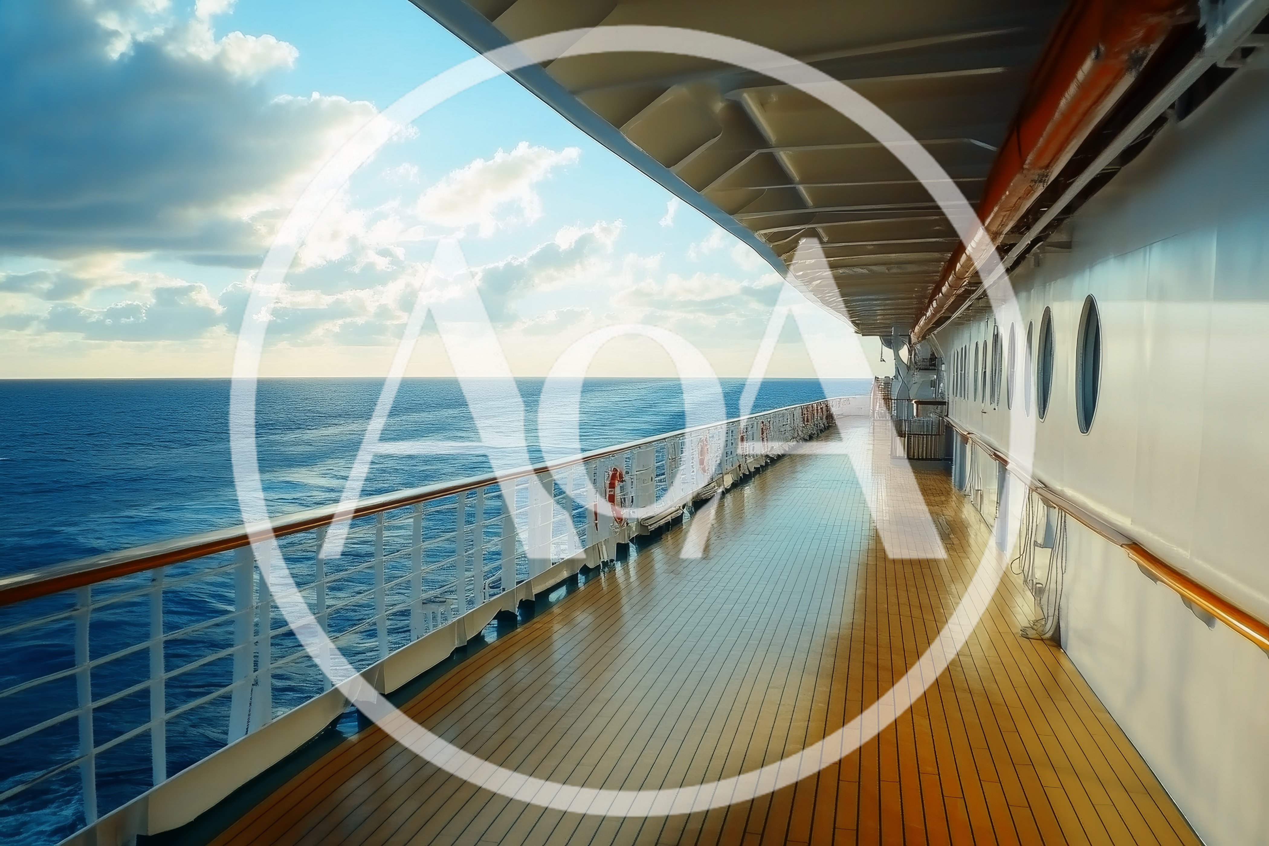 Empty Cruise Ship Deck Overlooking The Ocean