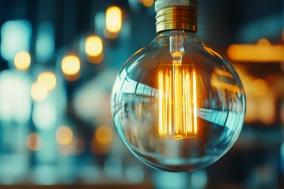 Glowing Edison Light Bulb With Bokeh Background