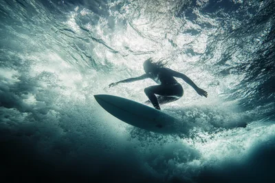 Surfer Riding A Wave Underwater View