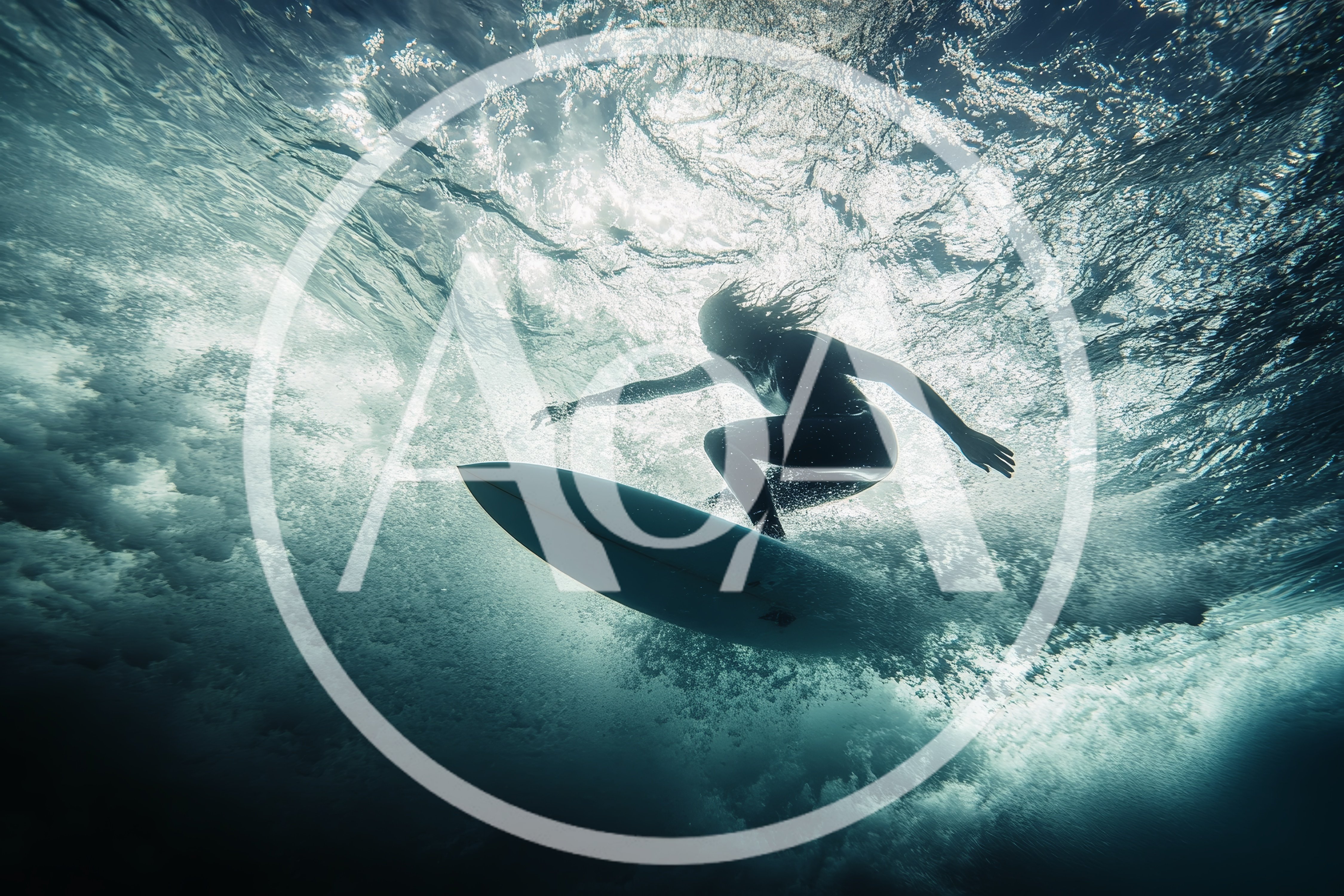 Surfer Riding A Wave Underwater View