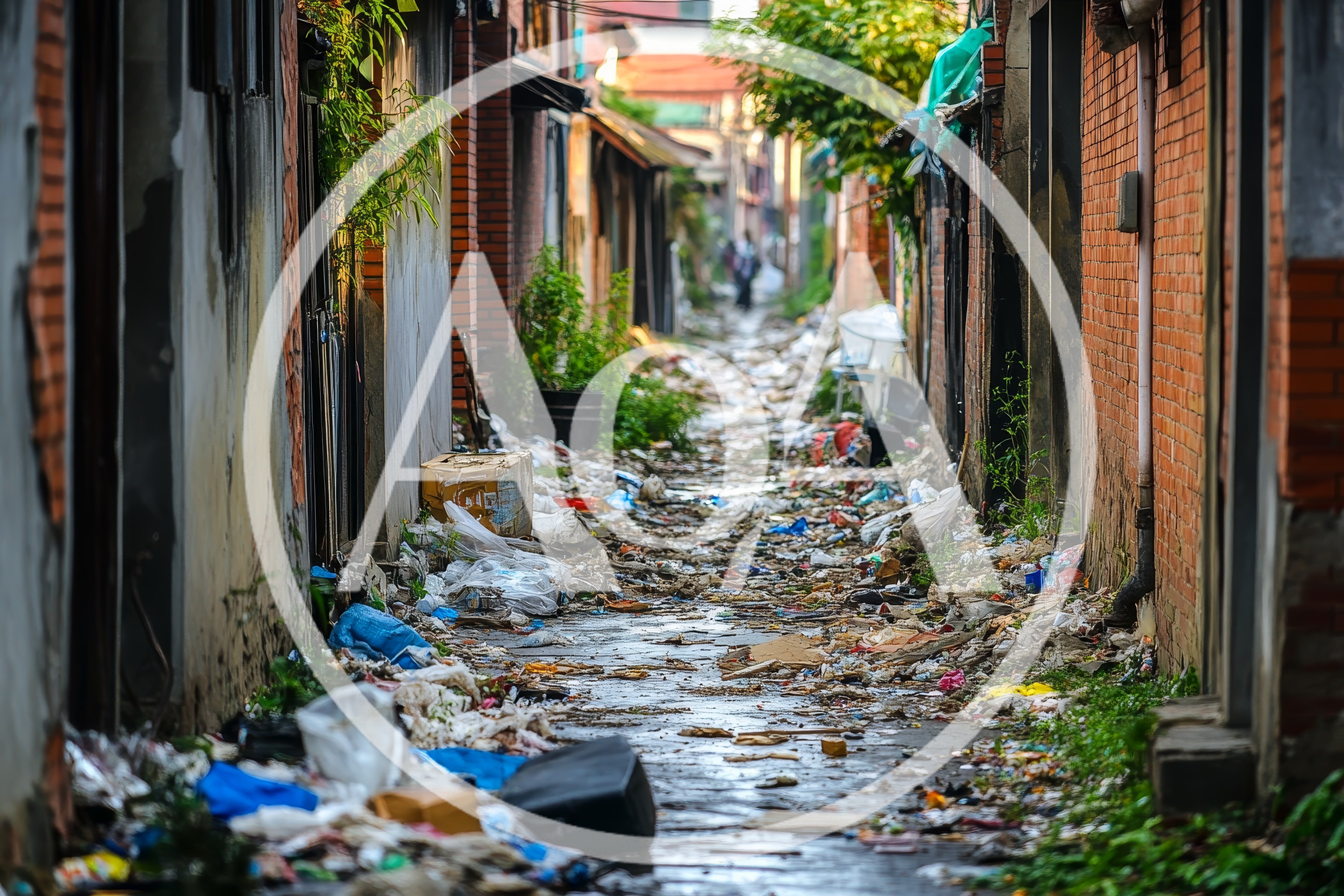 Narrow Alleyway Filled With Trash And Debris
