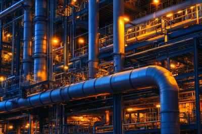 Industrial Oil Refinery Infrastructure At Night