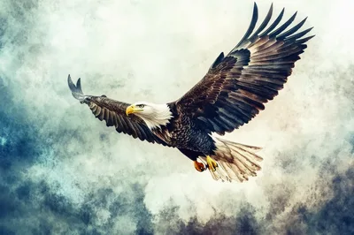 Majestic Bald Eagle Soaring Through Stormy Skies