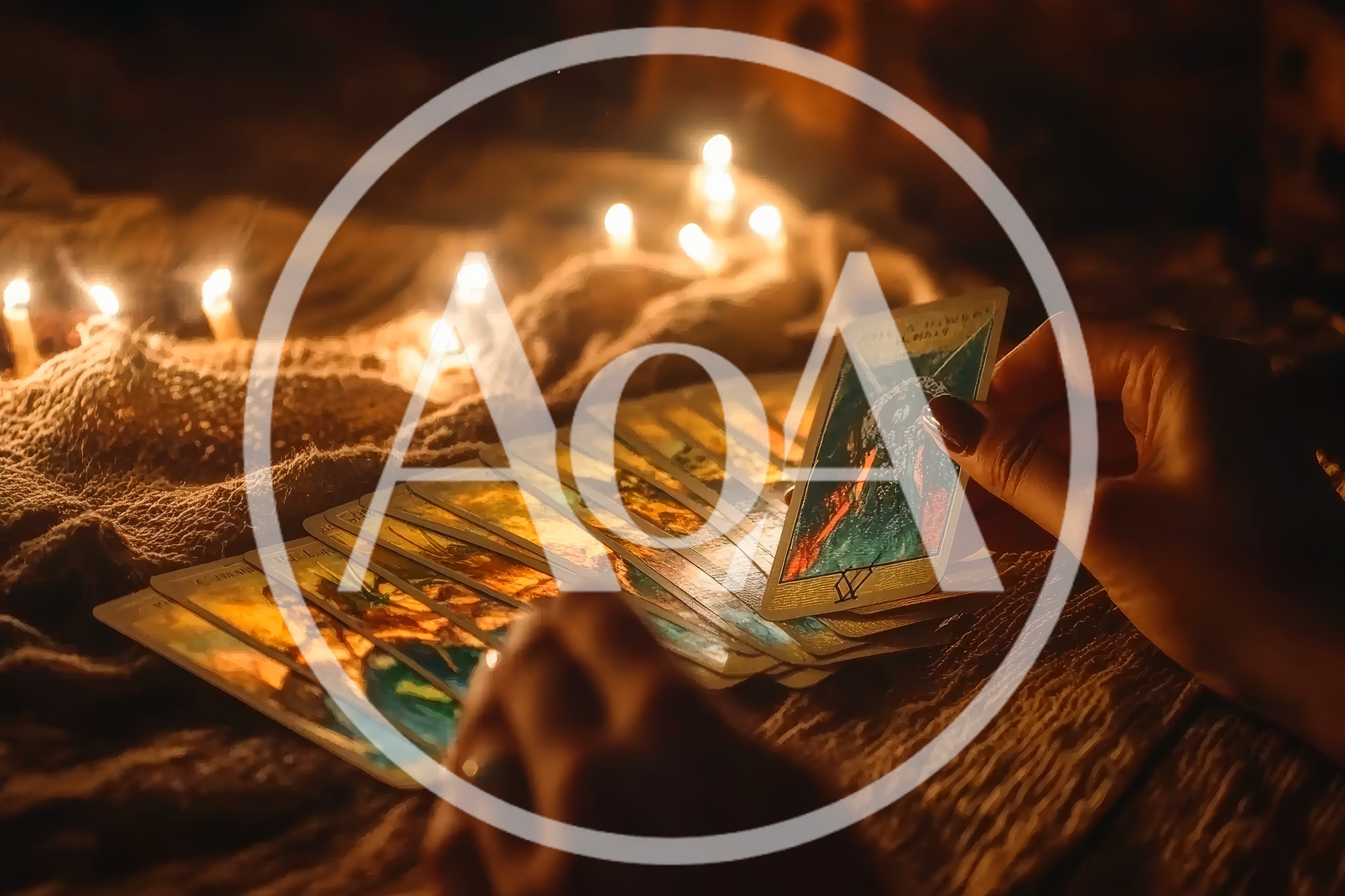 Tarot Card Reading With Candles In Dim Light